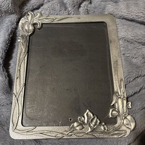 Vntg Pewter NOUVEAU Jennifer Moore IRISES Photo Frame Easel Back FITS 7.5”X 9.5”
